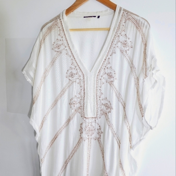 Chico's AMITA NAITHANI Beaded Swim Cover-Up Caftan Ivory Women's Size M - Picture 7 of 11